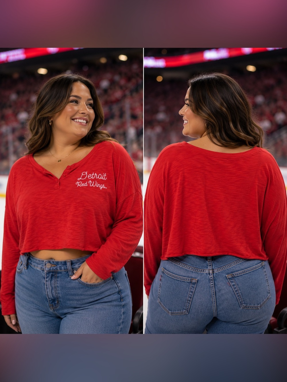 🆕 Fanatics Detroit Red Wings Women’s 3XL Cropped Long Sleeve Henley NWT NHL Top